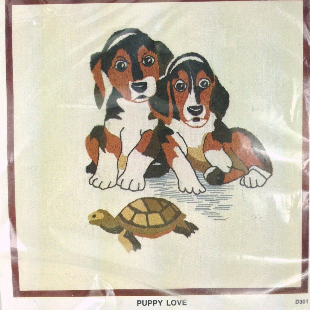 Vintage Crewel Kit Sealed MCM Style Beagle Dogs